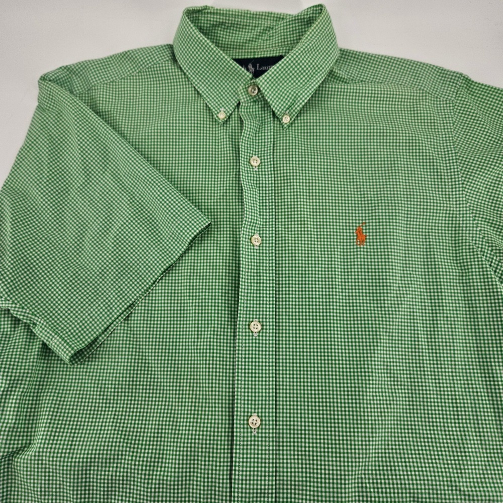 Polo Ralph Lauren Green Gingham Short Sleeve Button Down Shirt Classic Fit L